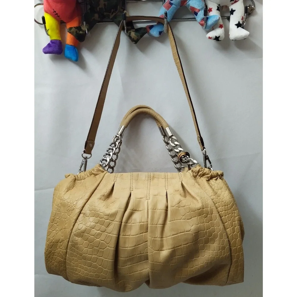 Michael Kors Tan Leather Crocodile Embossed Leather Chain Strap Shoulder Bag